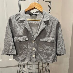 Zara Black and White Striped Cropped Jacket